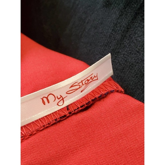 My Story Women's Solid Red Polyester Round Neck Long Sleeve Knee Length Dress S - Picture 6 of 7